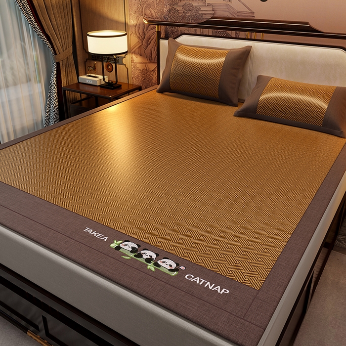 91家纺网 家纺一手货源 找家纺 绒艺席业 2025新款艾草藤席冰丝双面席席子凉席 萌萌熊猫-编织纹