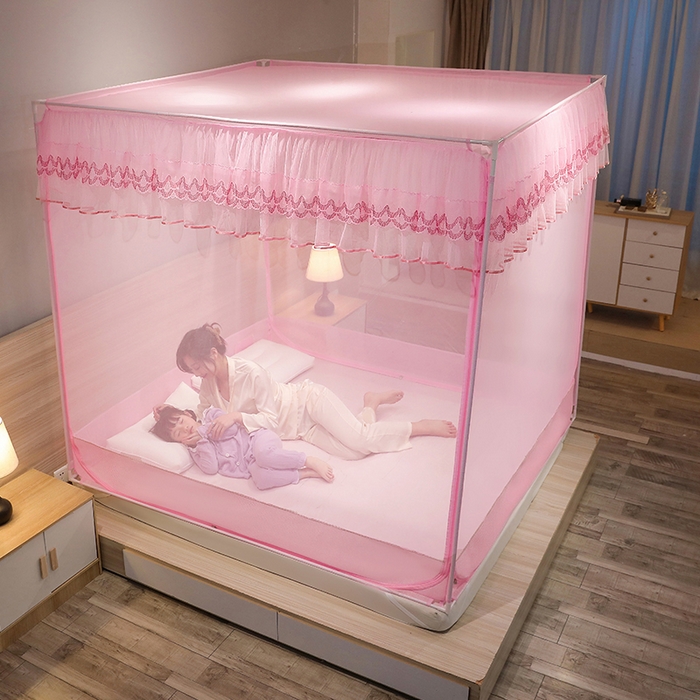 91家纺网 家纺一手货源 找家纺 （总）夏彩 2025新款U型三开门外穿坐床蚊帐系列-货号88538/88539