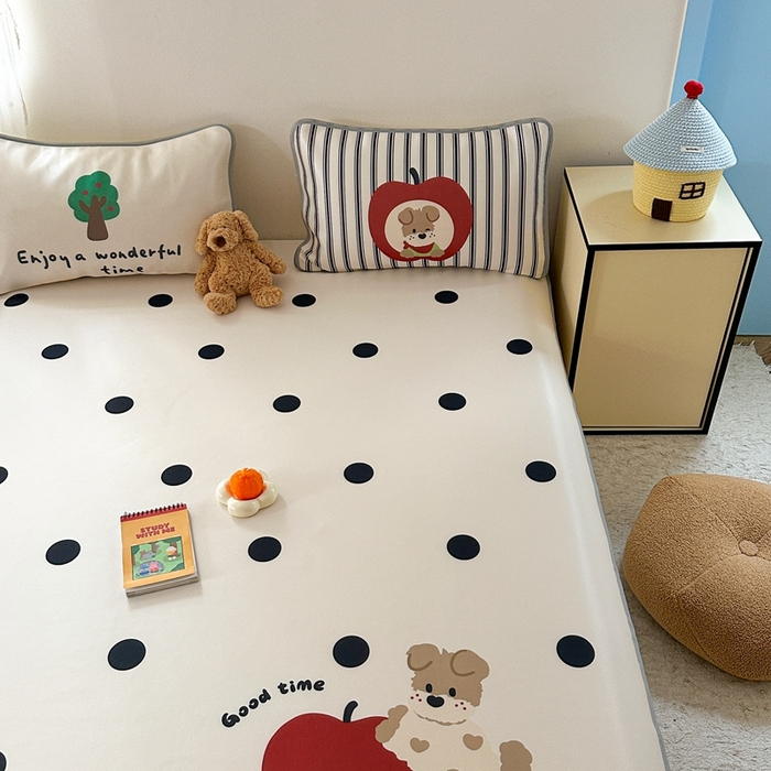 91家纺网 家纺一手货源 找家纺 美乐迪家纺 2025新款碳光凉感冰丝席 苹果狗狗