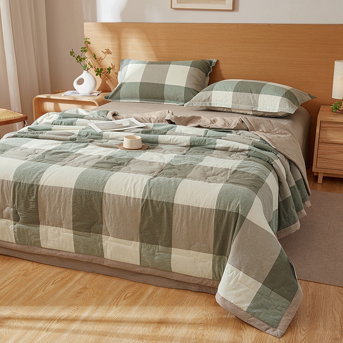 91家纺网 家纺一手货源 找家纺 西域种棉人·千百笠 2025新款A类100%新疆棉花夏凉被纯棉全棉填充原棉空调被手工宽边水洗棉夏被 绿大格