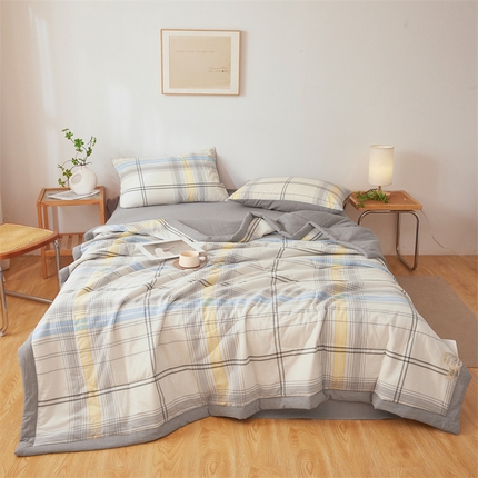 2025新款A类里外全棉夏凉被100%新疆棉纯棉全棉填充无印格子款空调被原棉夏被 里外全棉-简灰格