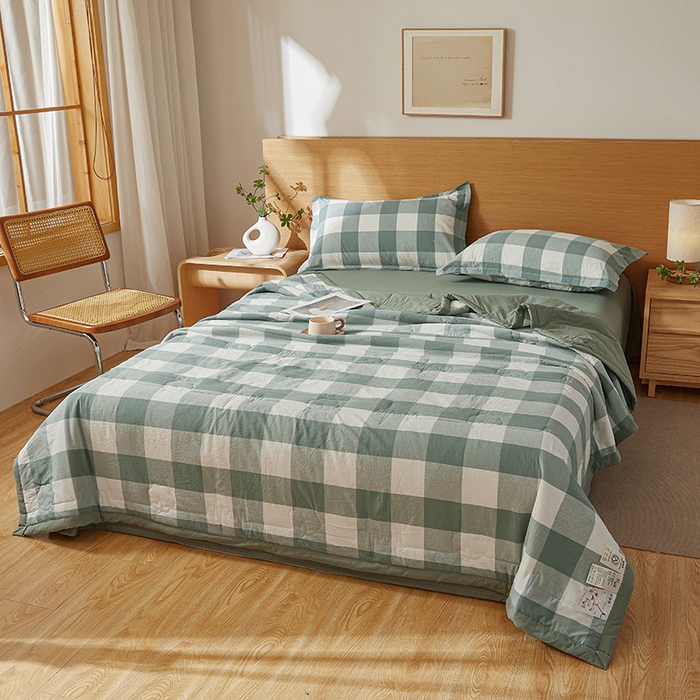 91家纺网 家纺一手货源 找家纺 西域种棉人·千百笠 2025新款A类100%新疆棉花夏凉被纯棉全棉填充原棉空调被手工宽边水洗棉夏被 绿中格