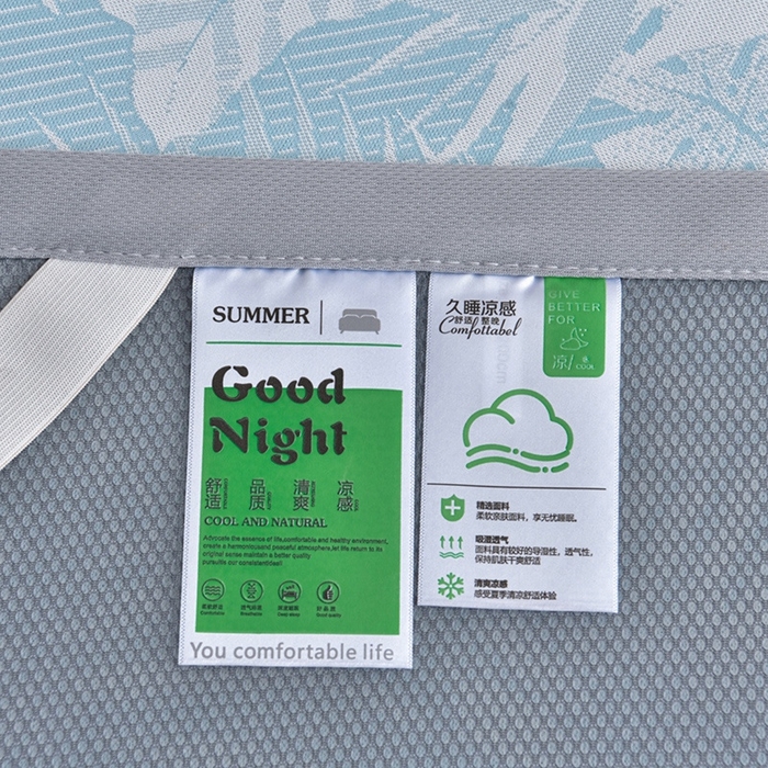 91家纺网 家纺一手货源 找家纺 芯诗曼家纺 2025新款三明治凉感丝提花冰丝席凉席 叶语恋-蓝床席款