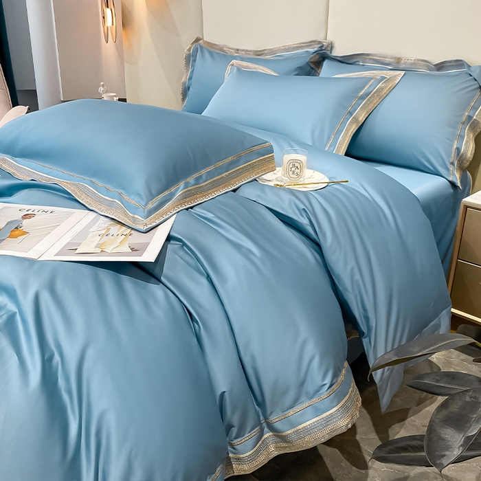 91家纺网 家纺一手货源 找家纺 瑞驰家纺 2025新款长绒棉纯棉绣花四件套--千寻系列 千寻-茗萃蓝