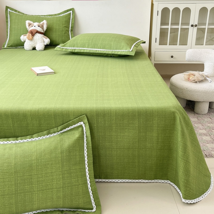 91家纺网 家纺一手货源 找家纺 新印象  2025新款花边老粗布床单款床笠款三件套倾城-绿