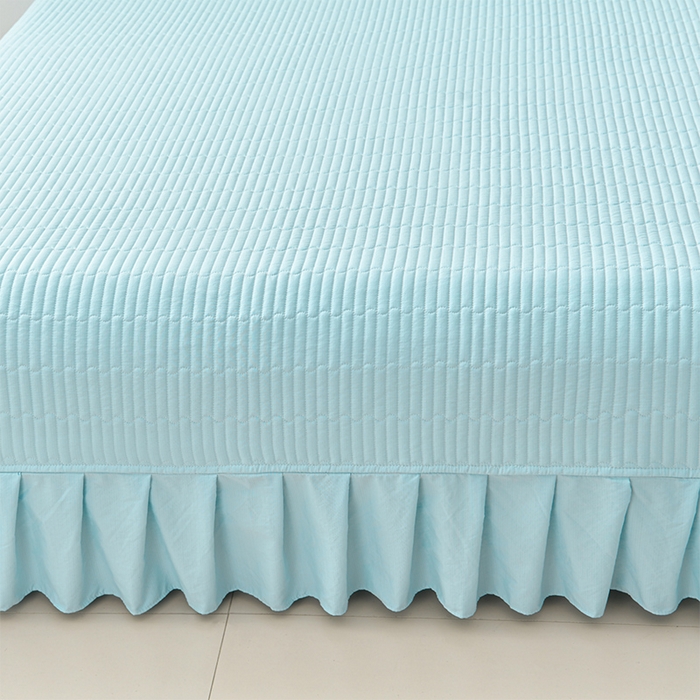 91家纺网 家纺一手货源 找家纺 星窝家纺 2025新款水洗棉花边床裙式多功能床盖三件套 经典蓝色