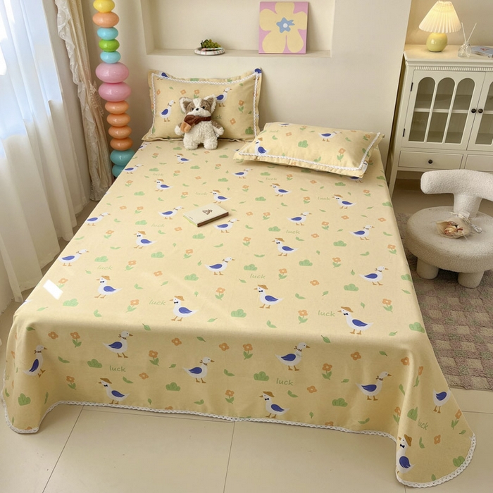 91家纺网 家纺一手货源 找家纺 新印象  2025新款花边老粗布床单款床笠款三件套幸运海鸥