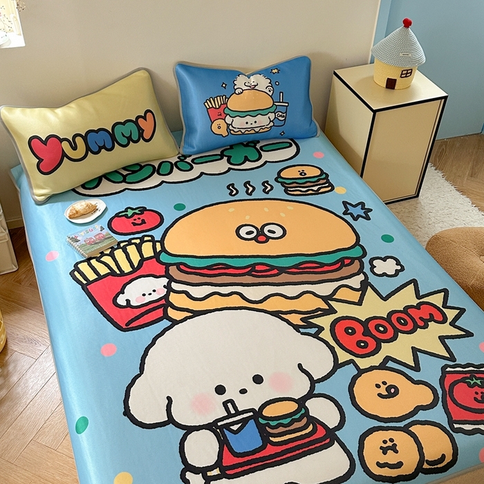 91家纺网 家纺一手货源 找家纺 美乐迪家纺 2025新款碳光凉感冰丝席 汉堡小狗