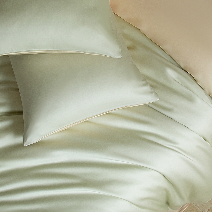 91家纺网 家纺一手货源 找家纺 云栖家居 202560支兰精天丝纯拼色四件套 浅绿香槟