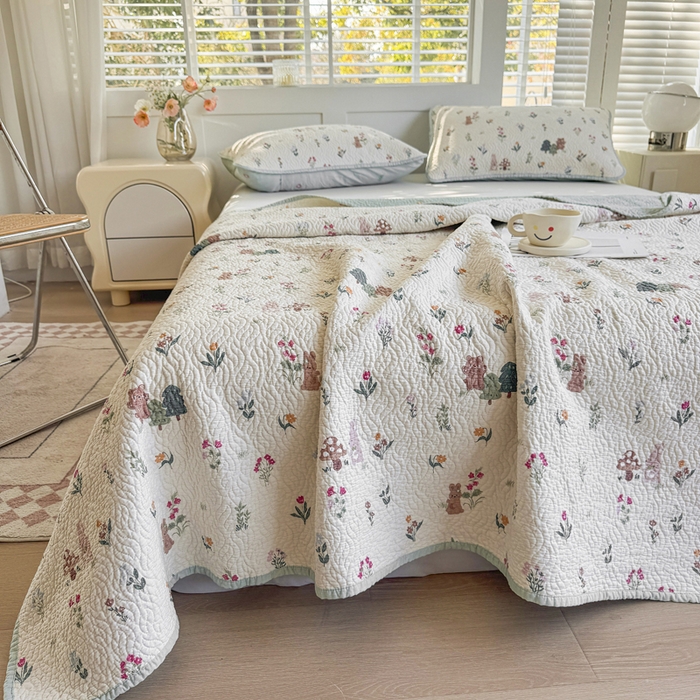 91家纺网 家纺一手货源 找家纺 宜梦家居【需要买家秀请联系老板】 2025新款双面纯棉夹层新疆棉花高温砂洗全棉床盖 仙草兔