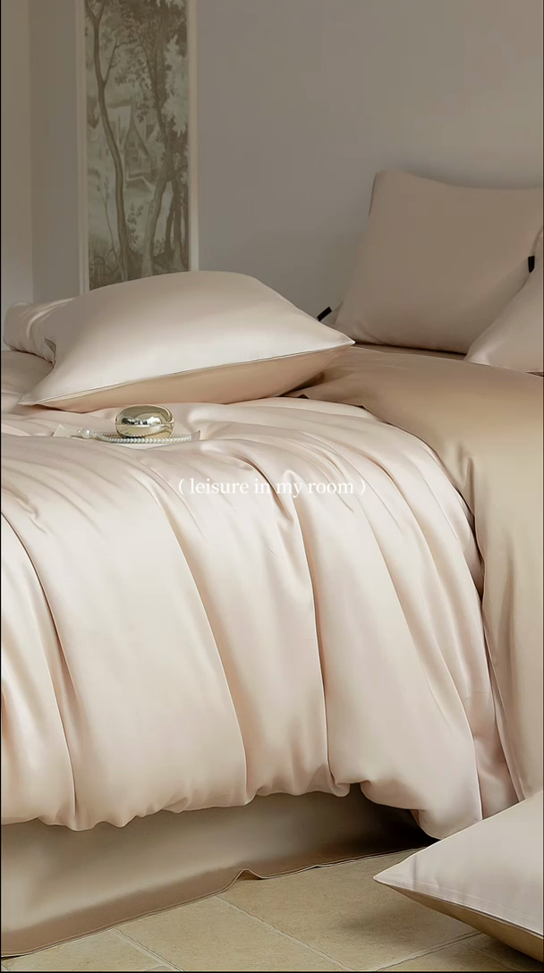 91家纺网 家纺一手货源 找家纺 云栖家居 202560支兰精天丝纯拼色四件套 香槟咖