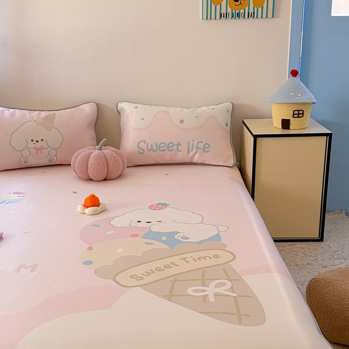 91家纺网 家纺一手货源 找家纺 美乐迪家纺 2025新款碳光凉感冰丝席 冰淇淋小狗