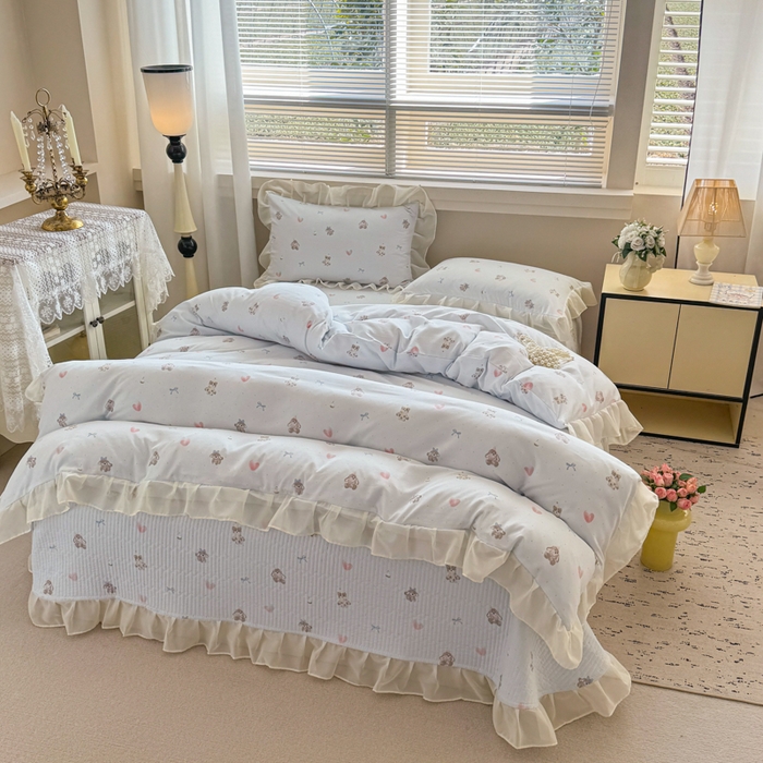 91家纺网 家纺一手货源 找家纺 芯贝儿 2025新款提花针织水洗m双层纱夏被四件套 萌宠