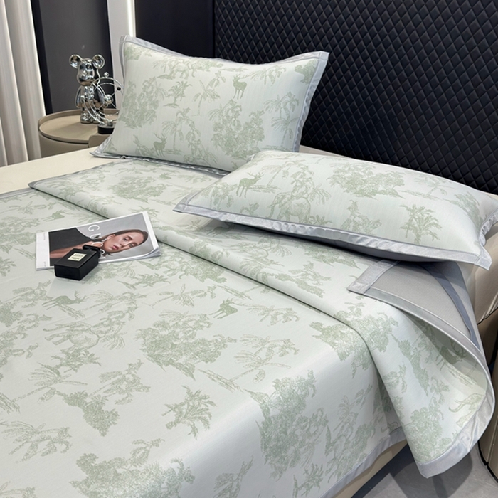 91家纺网 家纺一手货源 找家纺 曲宿家纺 2025新款高分子色织提花软凉席系列 丛林-果绿