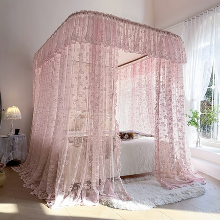 91家纺网 家纺一手货源 找家纺 （总）夏彩 2025新款双轨铁接口带皮条铝合金蕾丝轨道蚊帐-88537