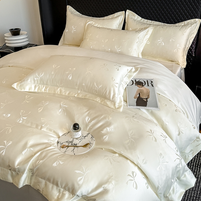 91家纺网 家纺一手货源 找家纺 狂想家 2025新款高奢提花水洗天丝系列四件套 情结奶昔白