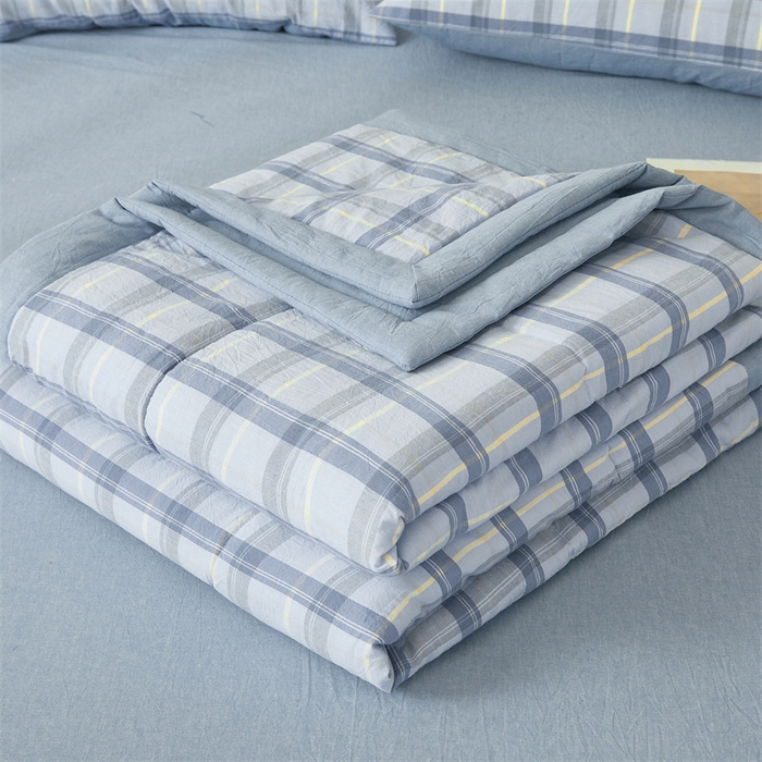 91家纺网 家纺一手货源 找家纺 2025新款A类里外全棉夏凉被100%新疆棉纯棉全棉填充无印格子款空调被原棉夏被 里外全棉-森蓝格