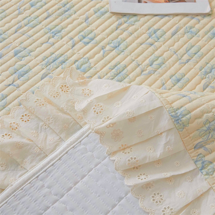 91家纺网 家纺一手货源 找家纺 恒爱家纺2025新款全棉纯棉韩版花边床盖 香百合