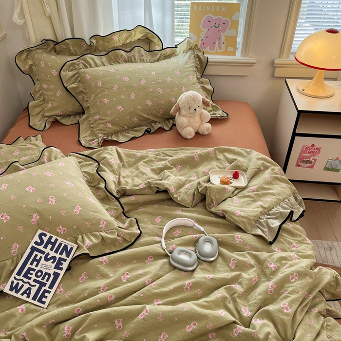 91家纺网 家纺一手货源 找家纺 欧尚 2025新款细黑边夏被床单床盖三件套 玫瑰恋人