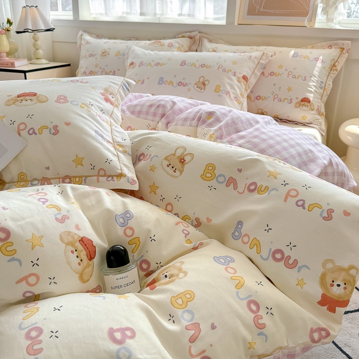 91家纺网 家纺一手货源 找家纺 红粉佳人家纺 2025春夏新款A类全棉纯棉12868纯棉单被套 奶乎狗狗