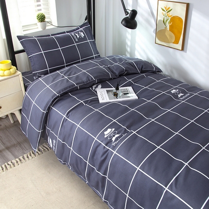 91家纺网 家纺一手货源 找家纺 悦织湾家纺 2025新款印花学生宿舍亲肤芦荟棉三件套单双人四件套轻奢印花磨毛床上用品 深灰