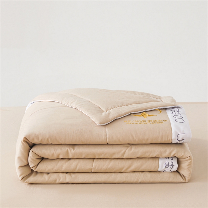 91家纺网 家纺一手货源 找家纺 西域种棉人·千百笠 2025新款A类100%新疆棉花夏凉被纯棉全棉填充毛巾绣绣花纯色双拼原棉空调被夏被 千寻卡其