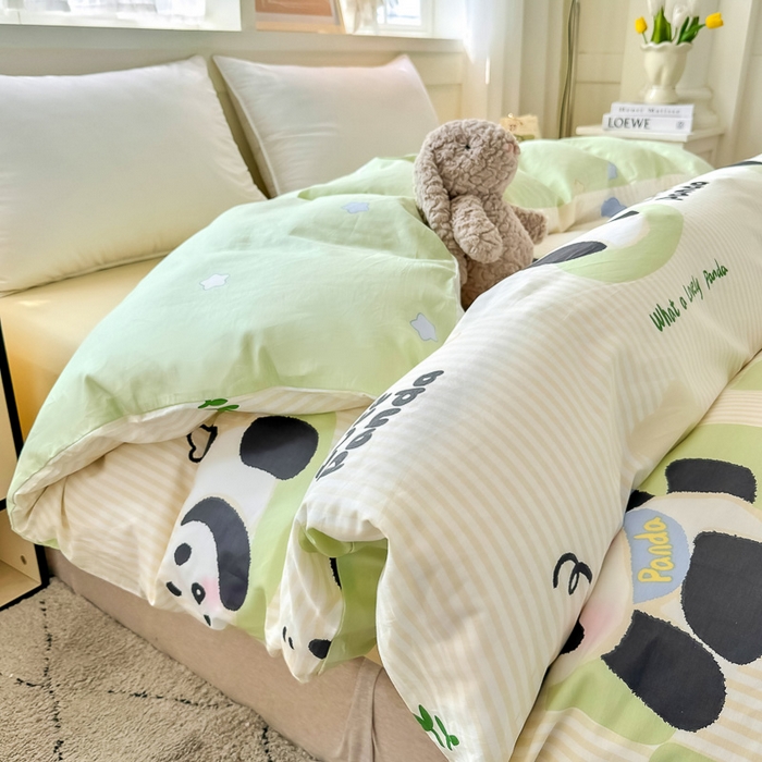 91家纺网 家纺一手货源 找家纺 红粉佳人家纺 2025春夏新款A类全棉纯棉12868纯棉单被套 绿格熊猫