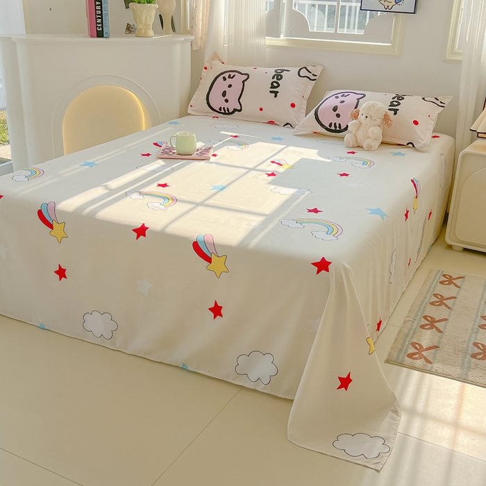 91家纺网 家纺一手货源 找家纺 悦织湾家纺 2025新款亲肤芦荟棉四件套轻奢印花磨毛床上用品亲肤棉四件套 爱心熊