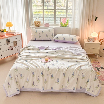 91家纺网 家纺一手货源 找家纺 （总）金喜 2025新款小清新风格有氧针织双层纱大豆被夏被四件套