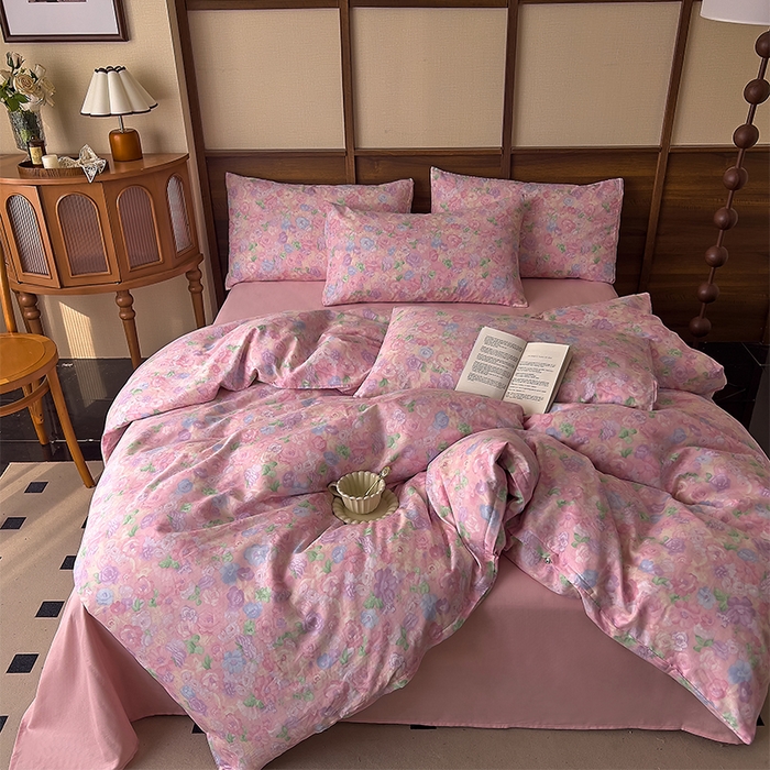 91家纺网 家纺一手货源 找家纺 优品阁  2025新款A类全棉有氧双层纱四件套 亦然花语