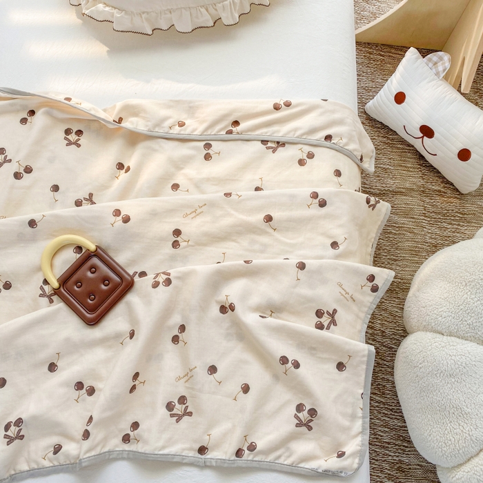 91家纺网 家纺一手货源 找家纺 潮邦 2025新款全棉双层纱多功能盖毯 车厘子