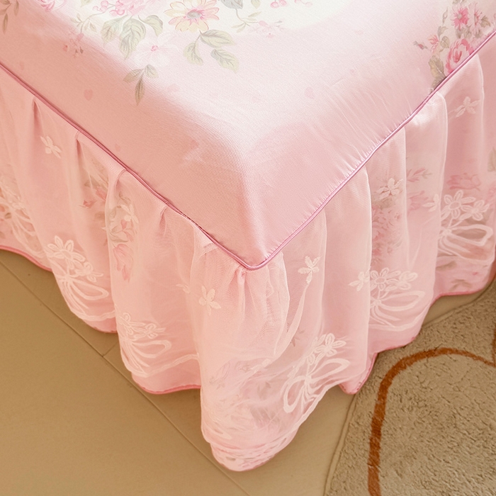 91家纺网 家纺一手货源 找家纺 宜凡家纺 2025新款全棉蕾丝花边床裙三件套 弥花集