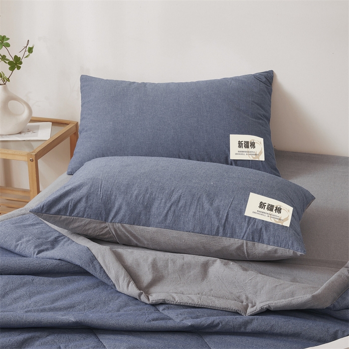 91家纺网 家纺一手货源 找家纺 2025新款A类里外全棉夏凉被100%新疆棉纯棉全棉填充无印格子款空调被原棉夏被 里外全棉-双拼蓝