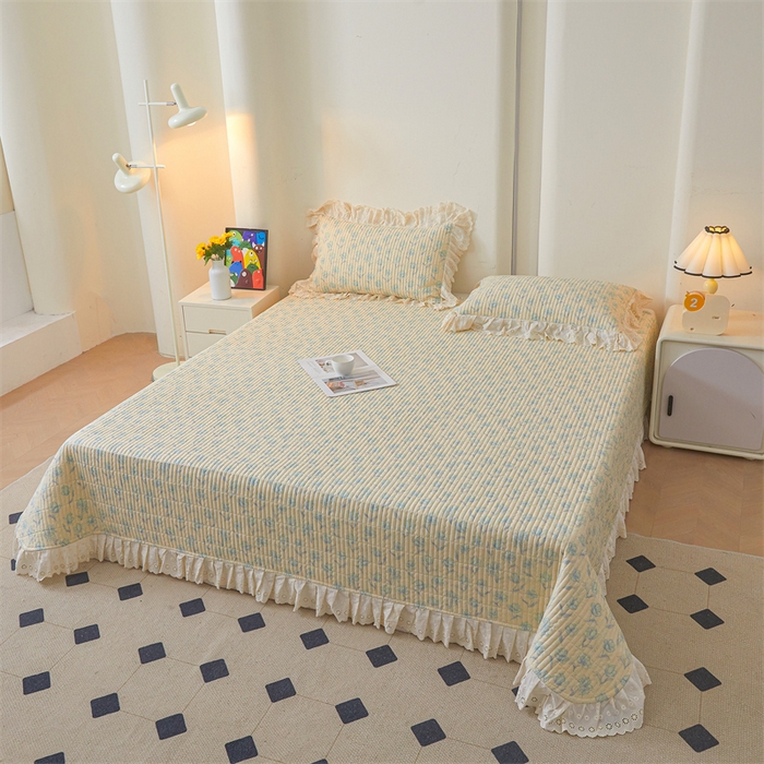 91家纺网 家纺一手货源 找家纺 恒爱家纺2025新款全棉纯棉韩版花边床盖 香百合