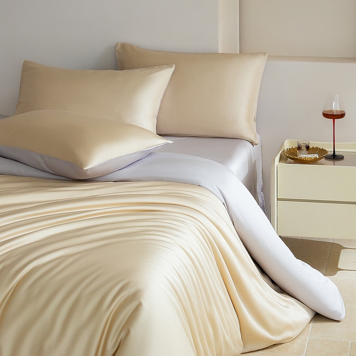 91家纺网 家纺一手货源 找家纺 云栖家居 202560支兰精天丝纯拼色四件套 香槟银灰