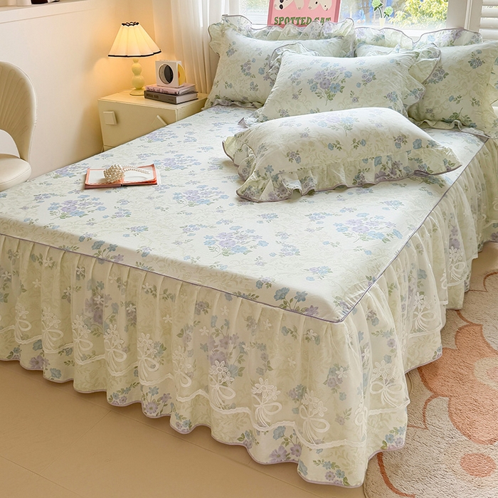 91家纺网 家纺一手货源 找家纺 宜凡家纺 2025新款全棉蕾丝花边床裙三件套 午后时光