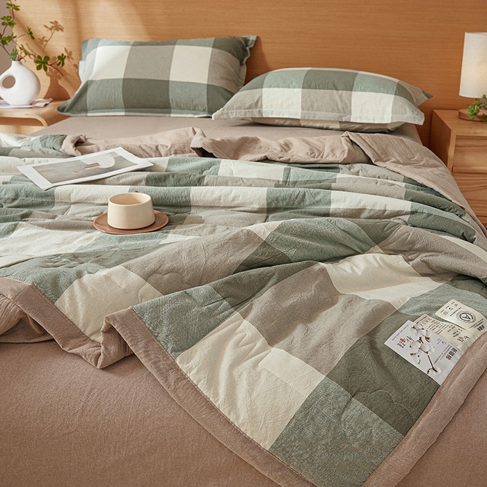 91家纺网 家纺一手货源 找家纺 西域种棉人·千百笠 2025新款A类100%新疆棉花夏凉被纯棉全棉填充原棉空调被手工宽边水洗棉夏被 绿大格