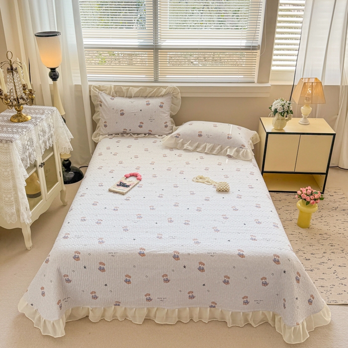 91家纺网 家纺一手货源 找家纺 芯贝儿 2025新款提花针织水洗m双层纱夏被四件套 可爱狗