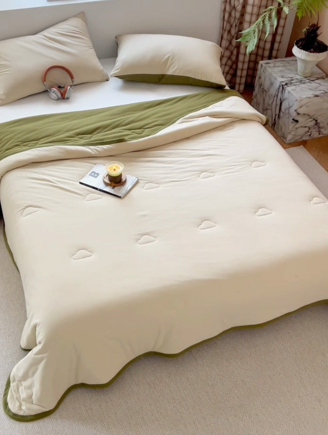 91家纺网 家纺一手货源 找家纺 安莱生活 2025新款全棉纯棉云感针织棉双拼夏被夏凉被空调被 桉树绿双拼