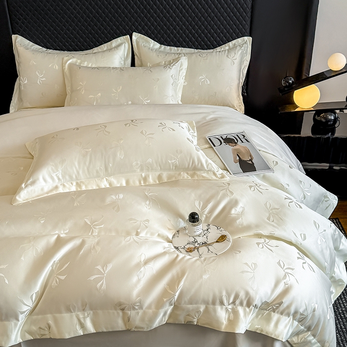 91家纺网 家纺一手货源 找家纺 狂想家 2025新款高奢提花水洗天丝系列四件套 情结奶昔白