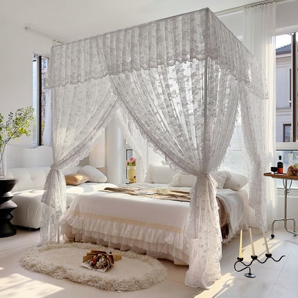 91家纺网 家纺一手货源 找家纺 夏彩 2025新款豪华宫廷蕾丝睡帐-88599 88599-公主白