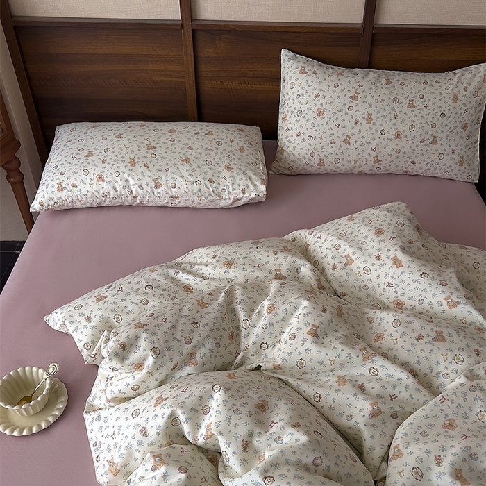 91家纺网 家纺一手货源 找家纺 优品阁  2025新款A类全棉有氧双层纱四件套 萌宠花园