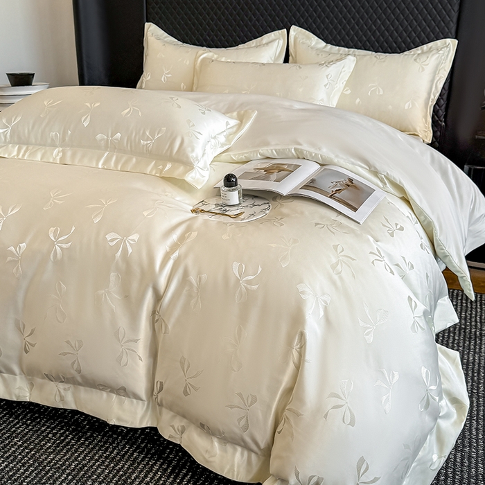 91家纺网 家纺一手货源 找家纺 狂想家 2025新款高奢提花水洗天丝系列四件套 情结奶昔白