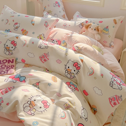 91家纺网 家纺一手货源 找家纺 悦织湾家纺 2025新款亲肤芦荟棉四件套轻奢印花磨毛床上用品亲肤棉四件套 可爱美乐蒂