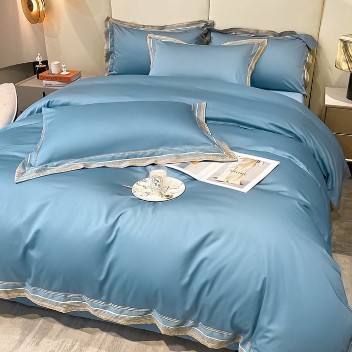 91家纺网 家纺一手货源 找家纺 瑞驰家纺 2025新款长绒棉纯棉绣花四件套--千寻系列 千寻-茗萃蓝