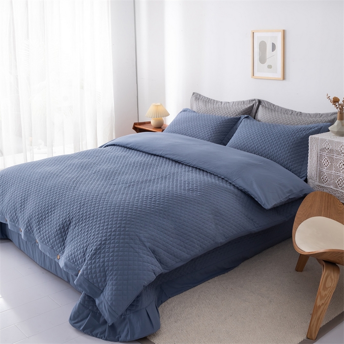 91家纺网 家纺一手货源 找家纺 优乐家纺 2025新款全棉四件套水洗纯棉夹棉绗缝加厚被罩 经典蓝