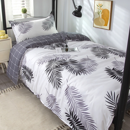 悦织湾家纺 2025新款印花学生宿舍亲肤芦荟棉三件套单双人四件套轻奢印花磨毛床上用品 叶之寐