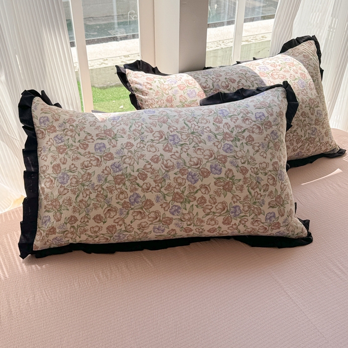 91家纺网 家纺一手货源 找家纺 2025新款黑花边有氧云感m提花针织水洗m双层纱四件套 时光里