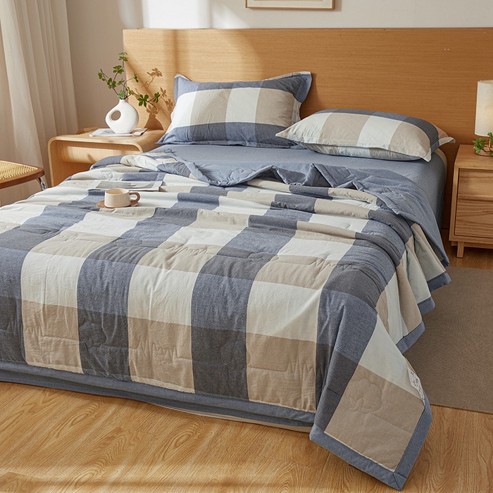 91家纺网 家纺一手货源 找家纺 西域种棉人·千百笠 2025新款A类100%新疆棉花夏凉被纯棉全棉填充原棉空调被手工宽边水洗棉夏被 烟灰大格