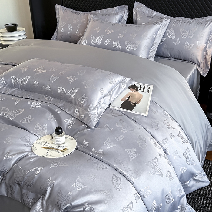 91家纺网 家纺一手货源 找家纺 狂想家 2025新款高奢提花水洗天丝系列四件套 蝶之恋高级灰